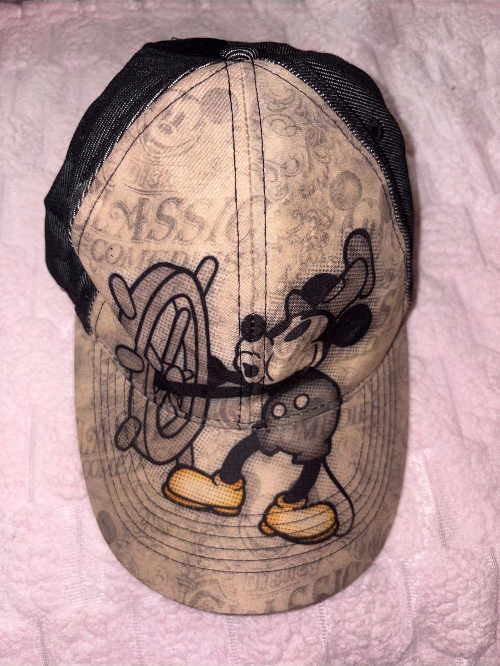 Cartoon Baseball Cap - Black and Tan Mickey Design